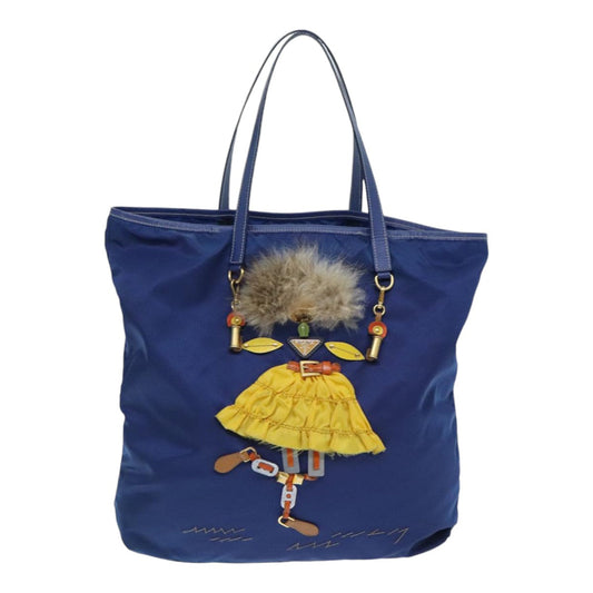 Luxury Prada Tote Bag Nylon Leather Blue Gold  91252