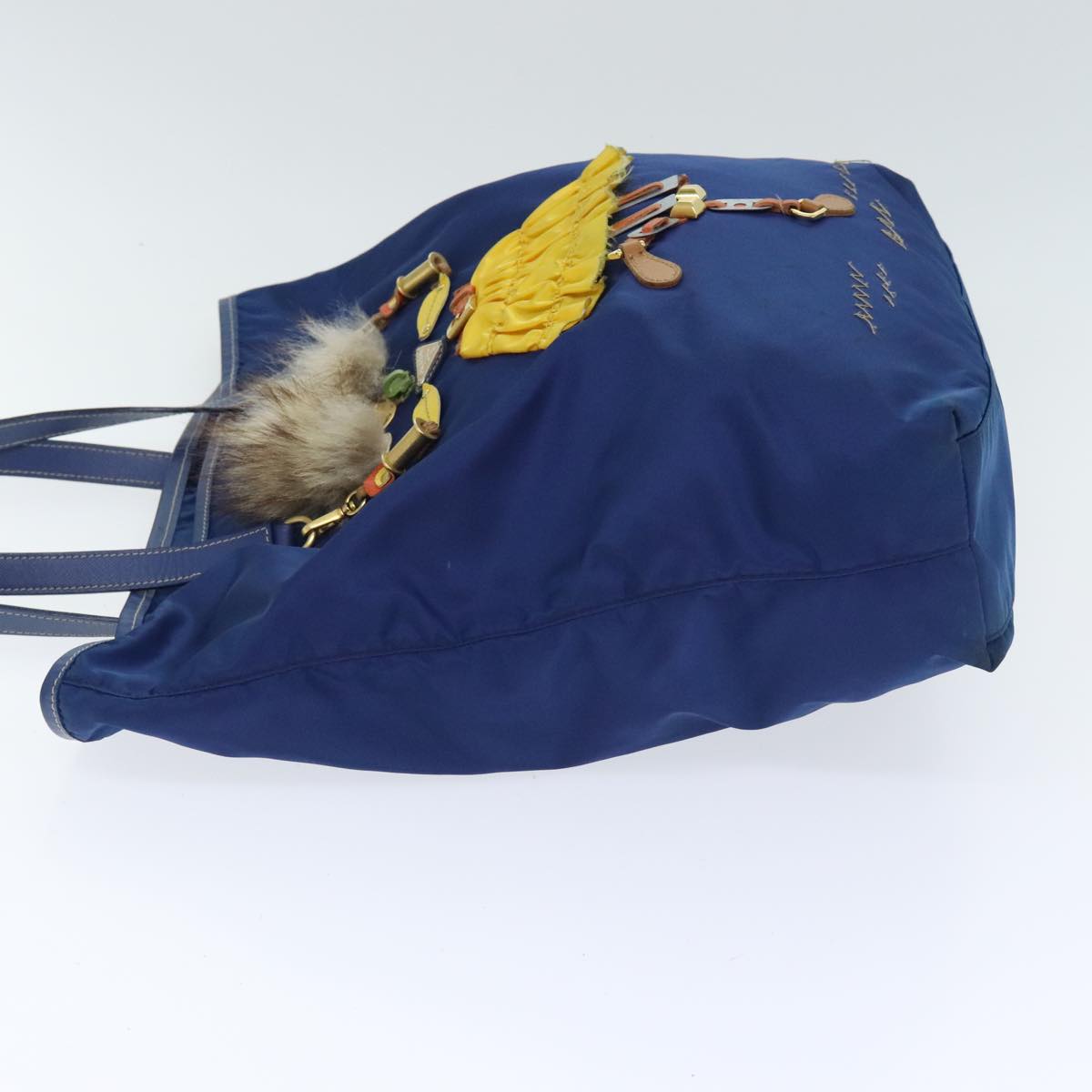 Luxury Prada Tote Bag Nylon Leather Blue Gold  91252