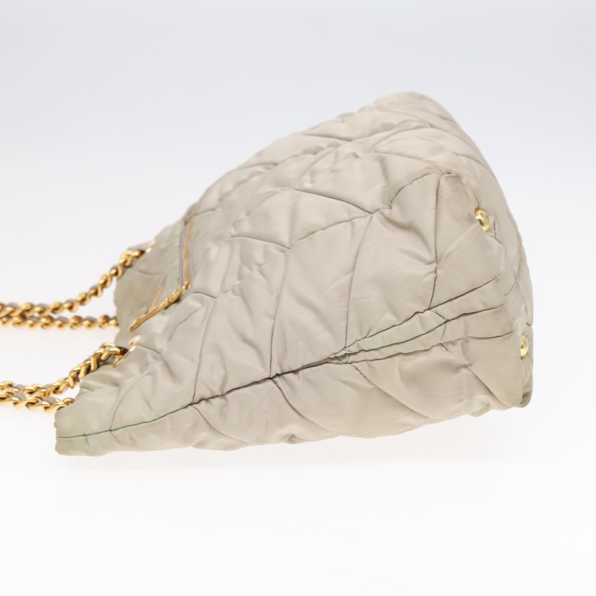 Luxury Prada Chain Quilted Shoulder Bag Nylon Beige Gold  91253