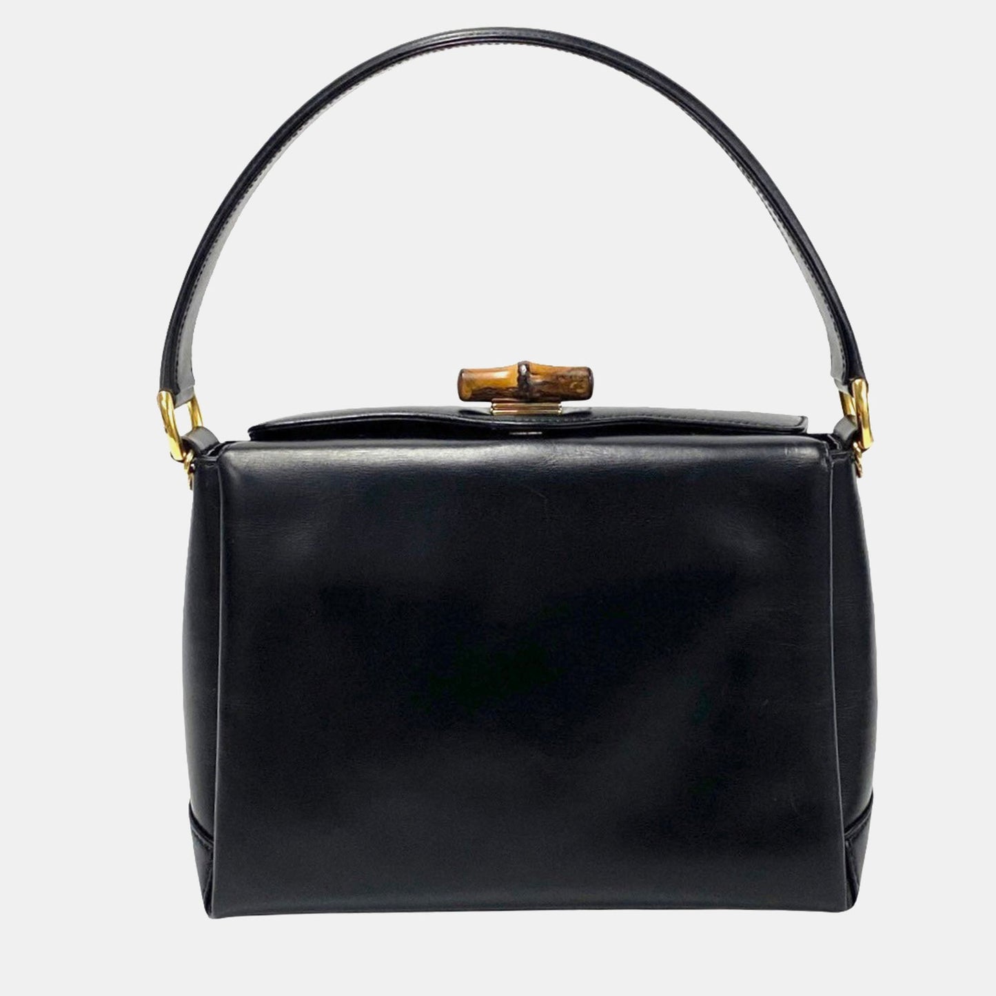 Luxury Gucci Trending 2025 Black Leather Box Calf Bamboo Top Handle Bag