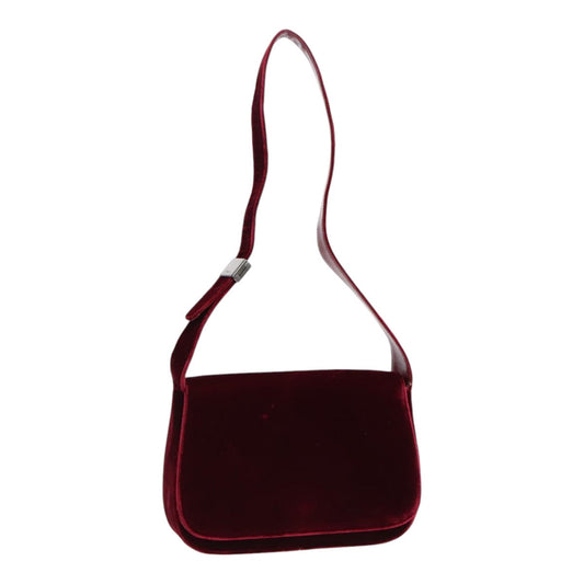 Luxury Prada Shoulder Bag Velor Wine Red  91258