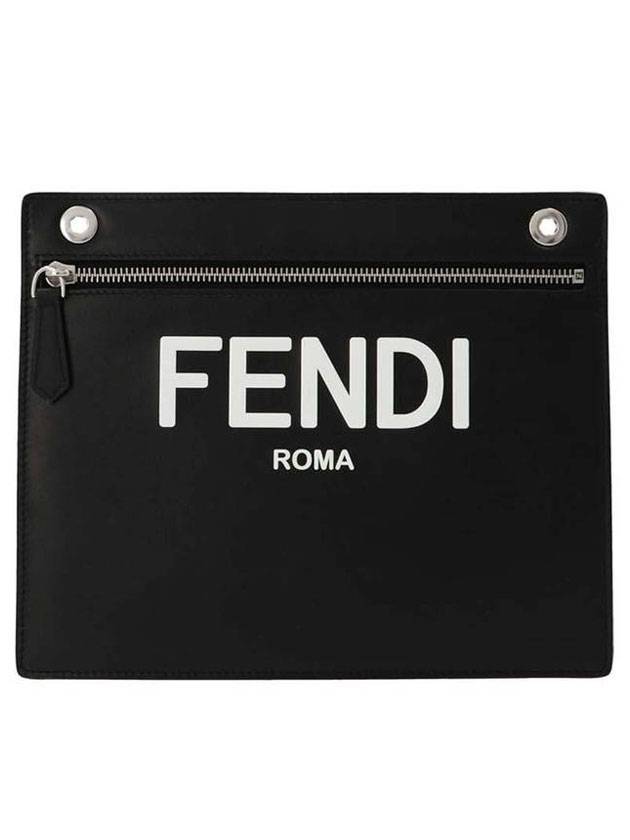 Luxury Fendi Logo Embossed Zipper Pocket Clutch Bag Black