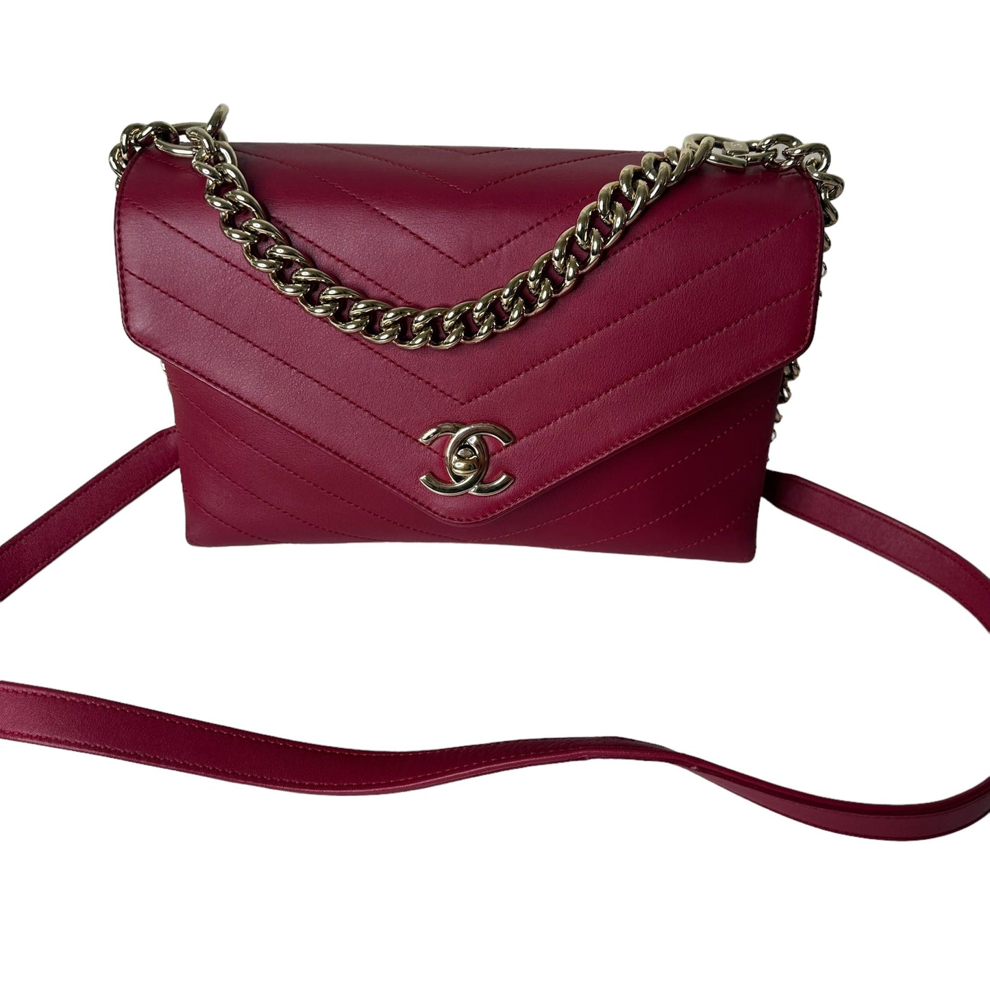 Luxury Chanel Chevron Quilited Red Bag