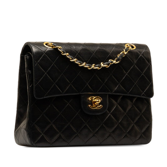 Chanel Mattrase 25 Coco Double Flap Chain Shoulder Bag Black G   CHANEL