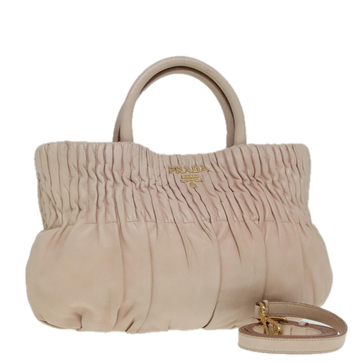 Luxury Prada Hand Bag Leather 2way Pink Gold  91404
