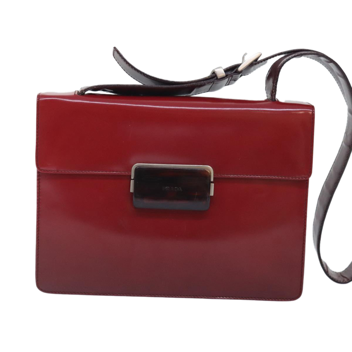 Luxury Prada Shoulder Bag Leather Red Silver  91405