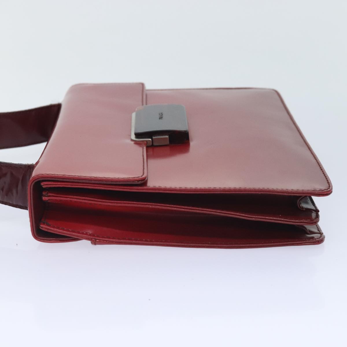 Luxury Prada Shoulder Bag Leather Red Silver  91405