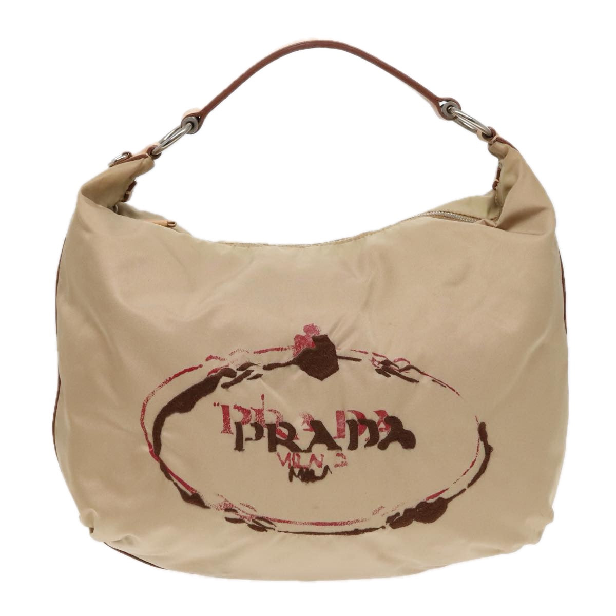 Luxury Prada Shoulder Bag Nylon Leather Beige Silver  91407