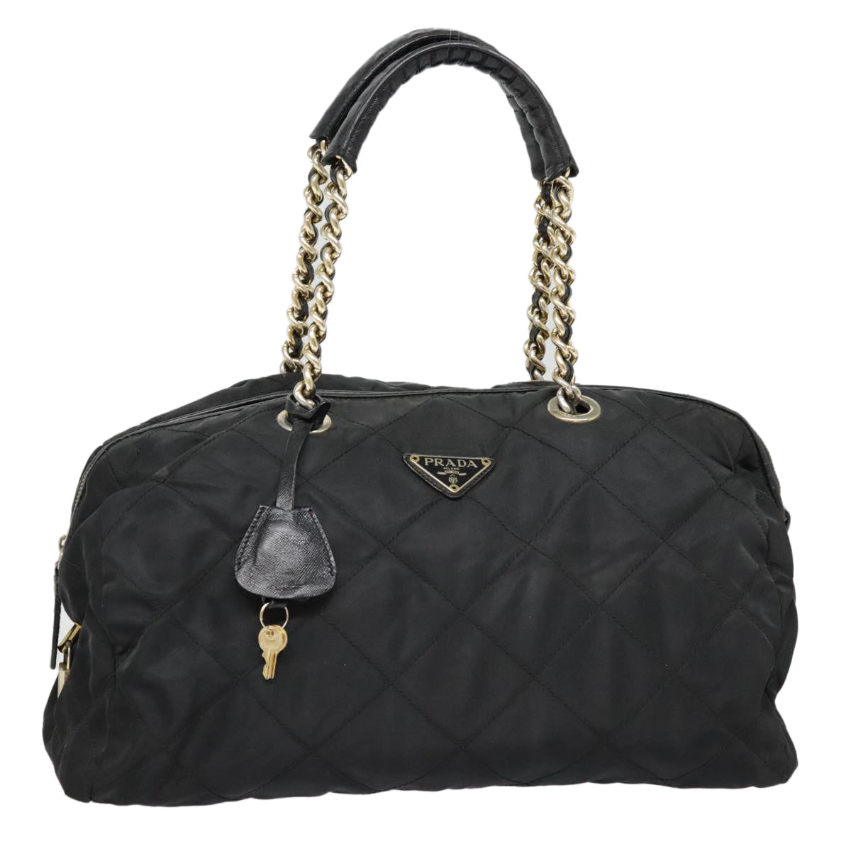 Luxury Prada Quilted Chain Shoulder Bag Nylon Black  91474