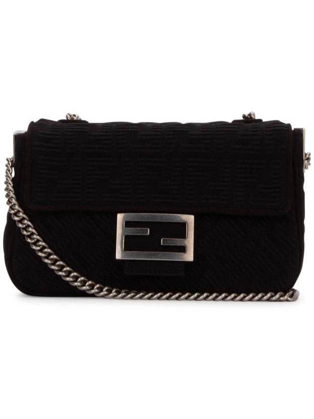 Luxury Fendi Baguette FF Fabric Chain Mini Bag Black