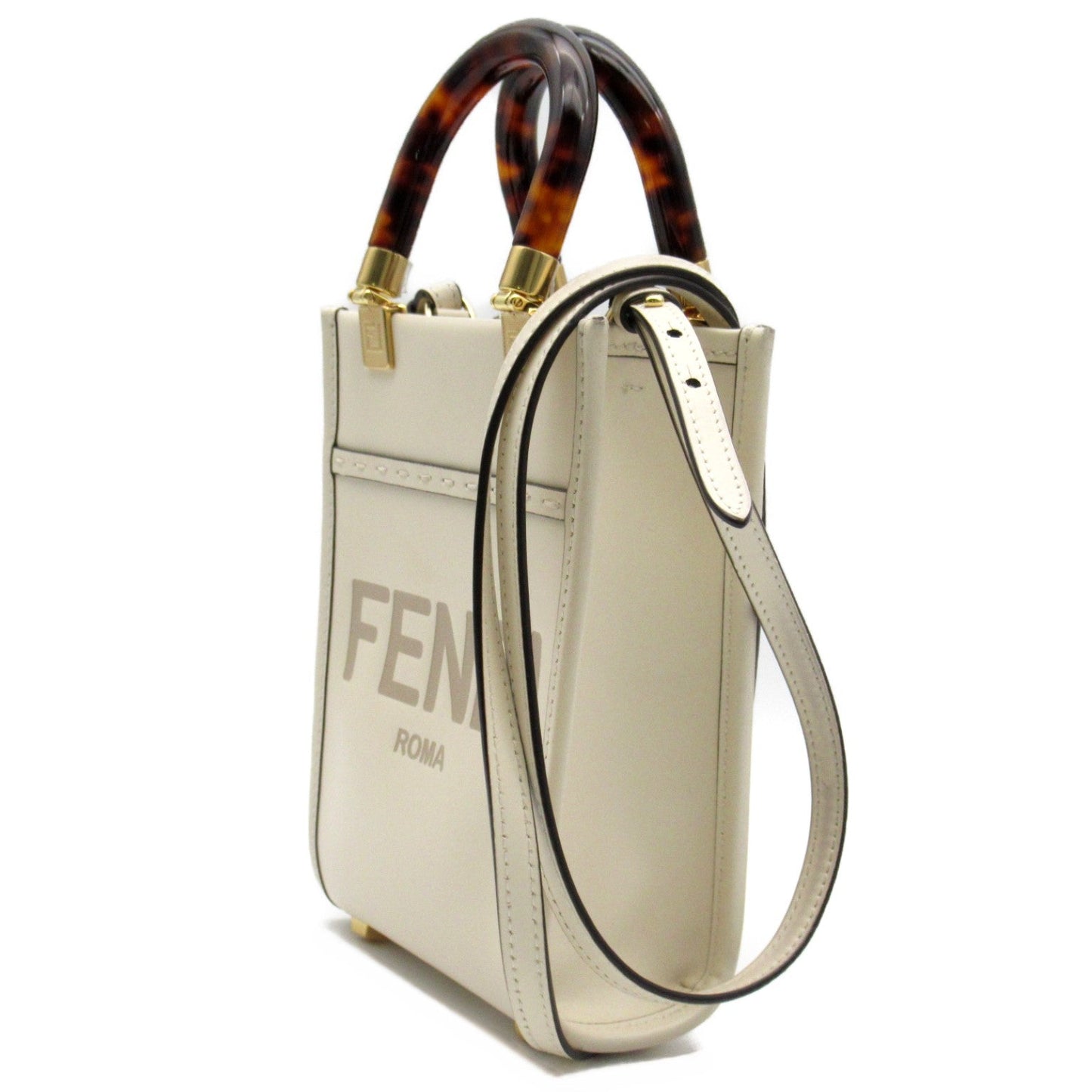 Luxury Fendi Sunshine Shopper Mini Shoulder bag Shoulder bag Calfskin (cowhide) White