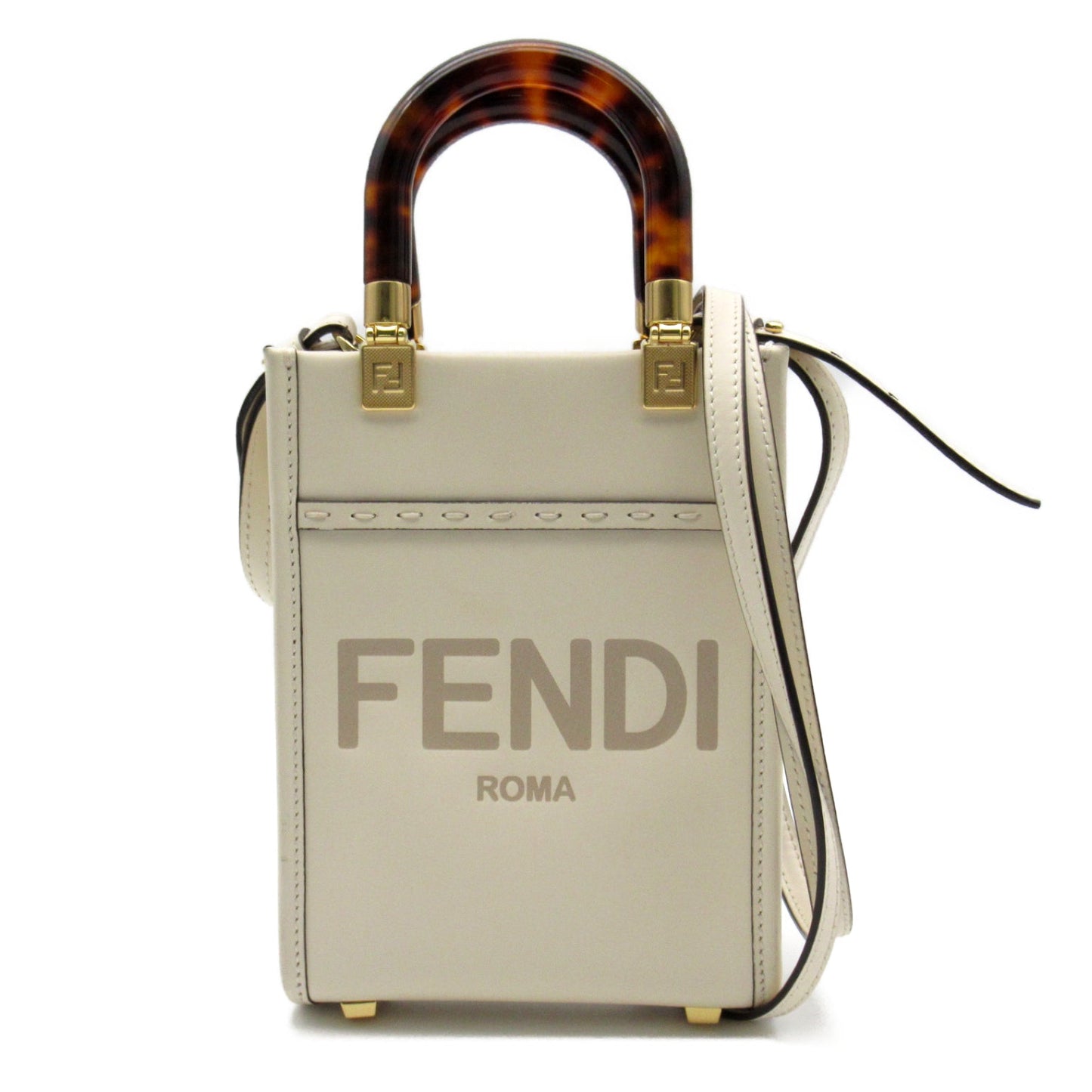 Luxury Fendi Sunshine Shopper Mini Shoulder bag Shoulder bag Calfskin (cowhide) White