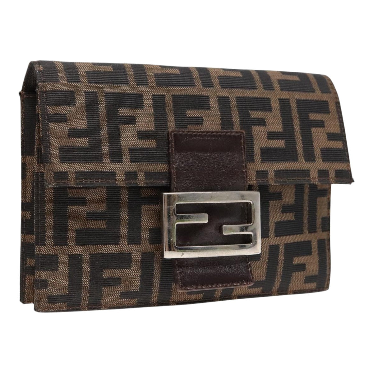 Luxury Fendi Zucca Canvas Clutch Bag Brown Black Silver91625