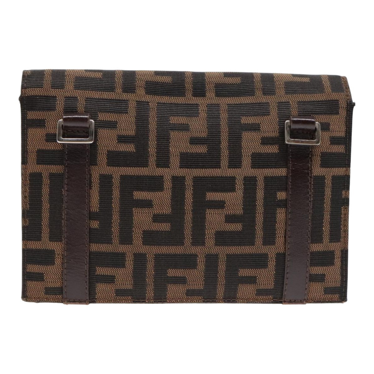 Luxury Fendi Zucca Canvas Clutch Bag Brown Black Silver91625