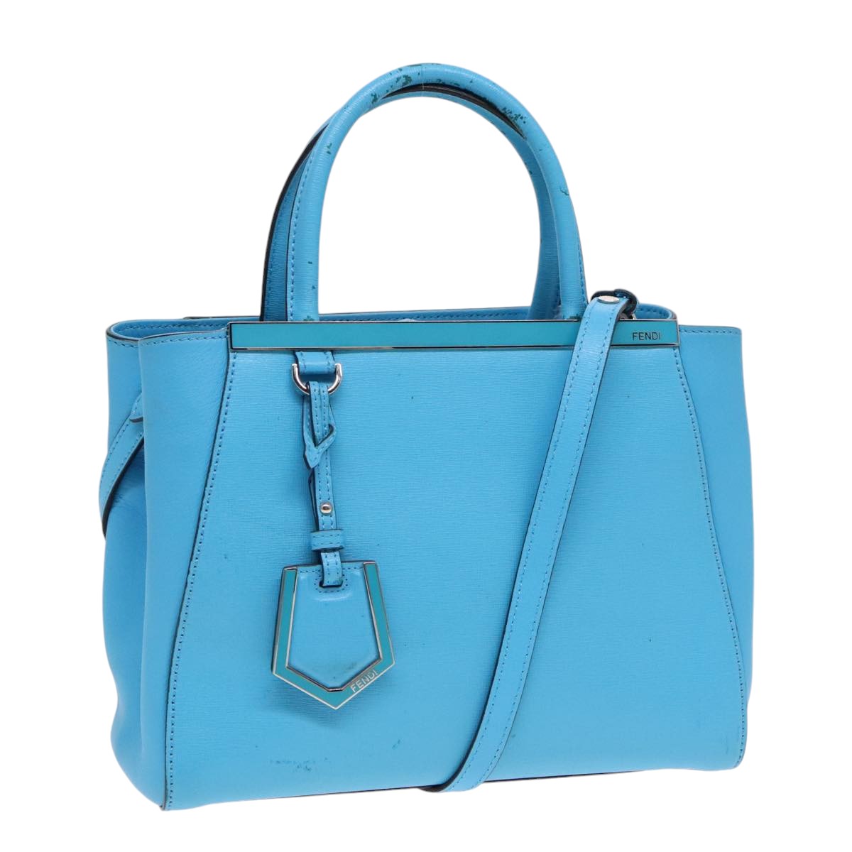 Luxury Fendi To joule Hand Bag Leather 2way Blue Silver91658