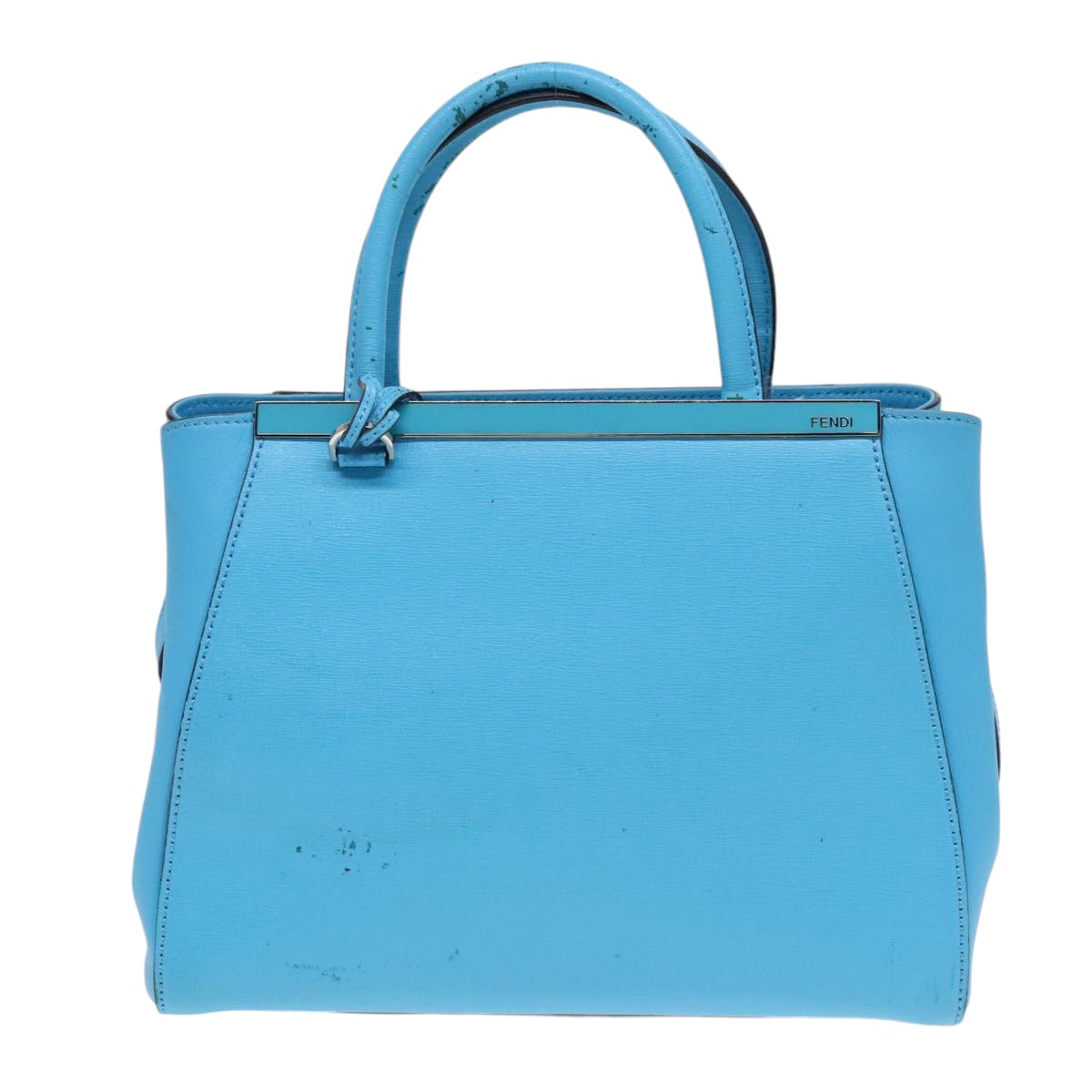 Luxury Fendi To joule Hand Bag Leather 2way Blue Silver91658