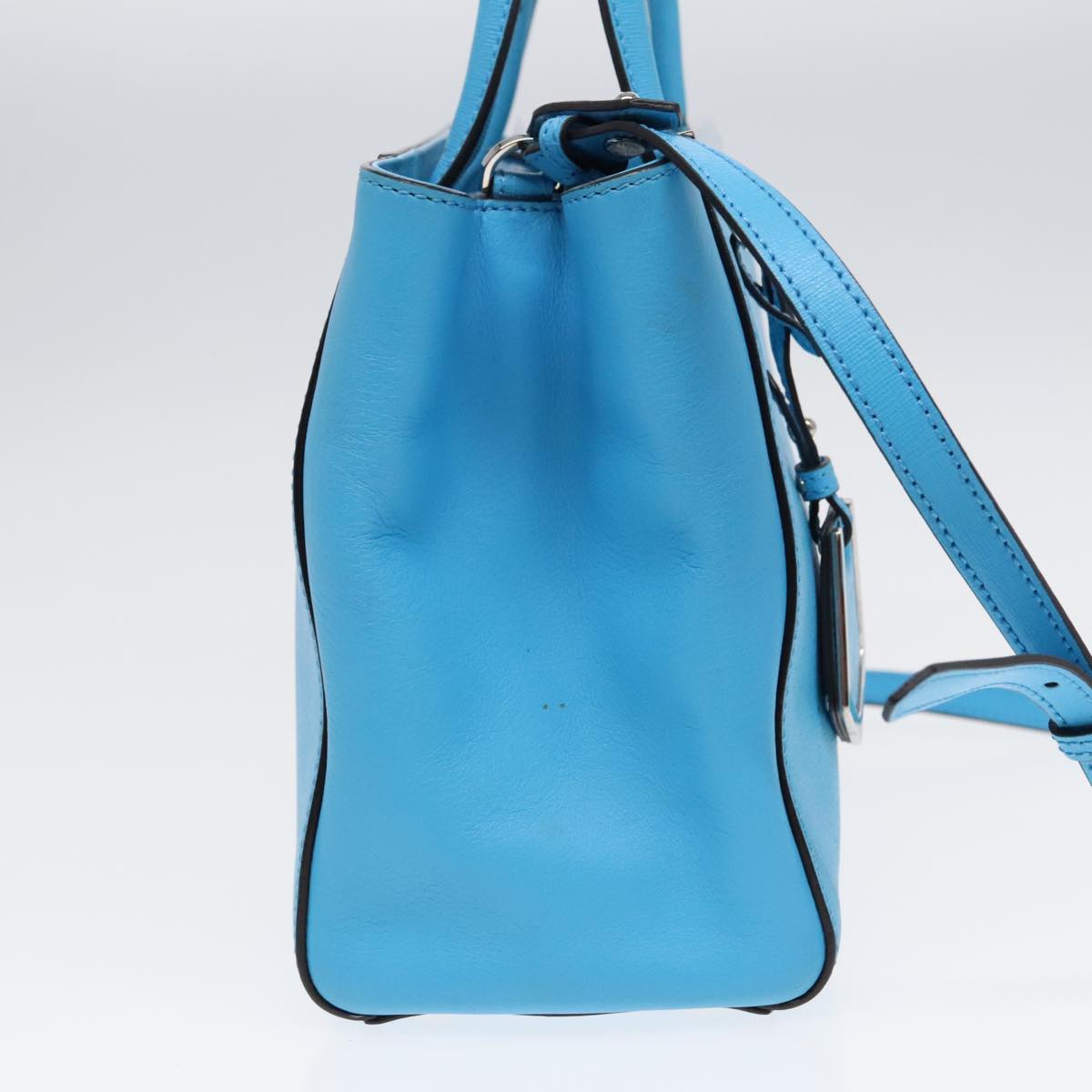 Luxury Fendi To joule Hand Bag Leather 2way Blue Silver91658