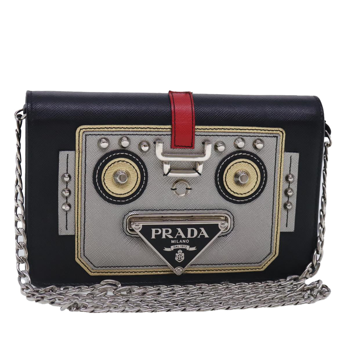 Luxury Prada Chain Shoulder Bag Safiano leather Black Silver  91725