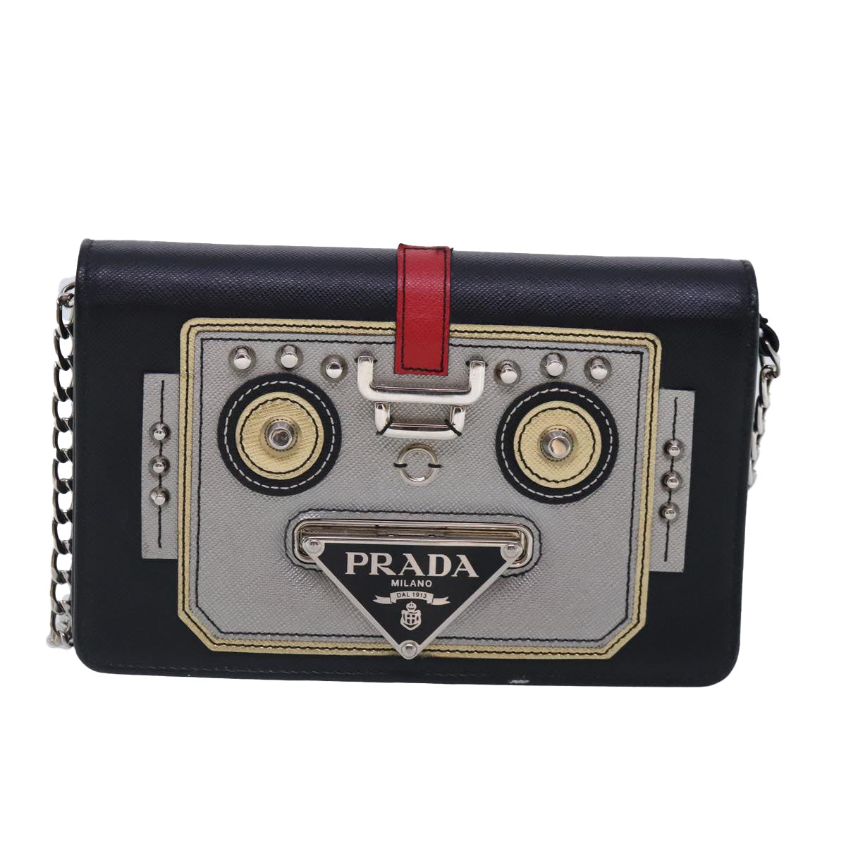 Luxury Prada Chain Shoulder Bag Safiano leather Black Silver  91725