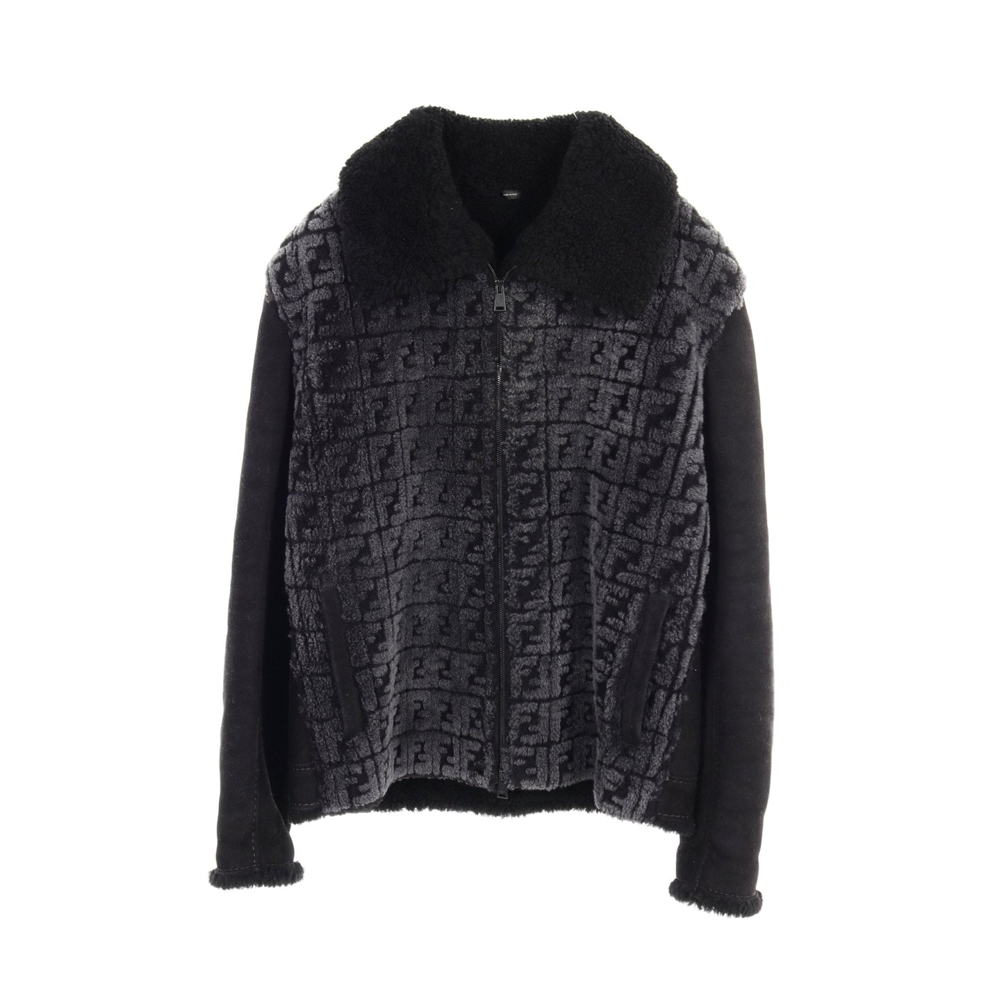 Luxury Fendi Zucca Jacket Mouton Black Gray