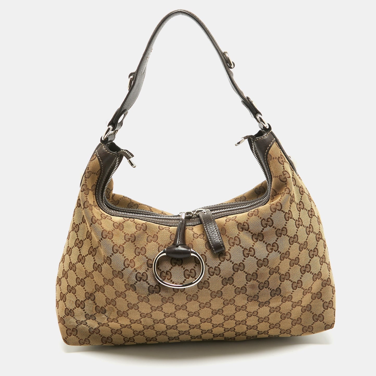 Luxury Gucci Trending 2025 Brown/Beige GG Canvas and Leather Medium Icon Bit Hobo