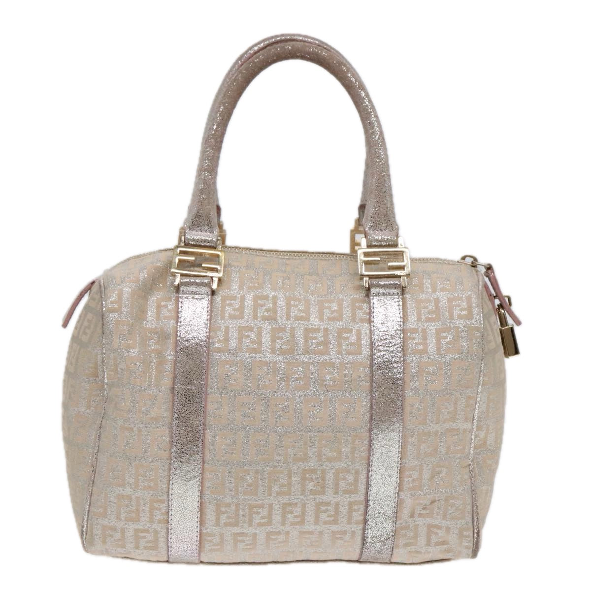 Luxury Fendi Zucchino Canvas Boston Bag Silver Beige91810
