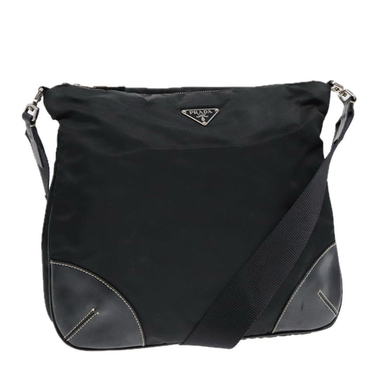 Luxury Prada Shoulder Bag Nylon Leather Black Silver  91835