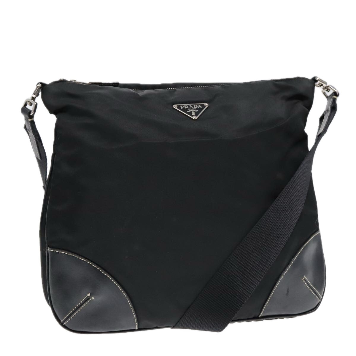 Luxury Prada Shoulder Bag Nylon Leather Black Silver  91835