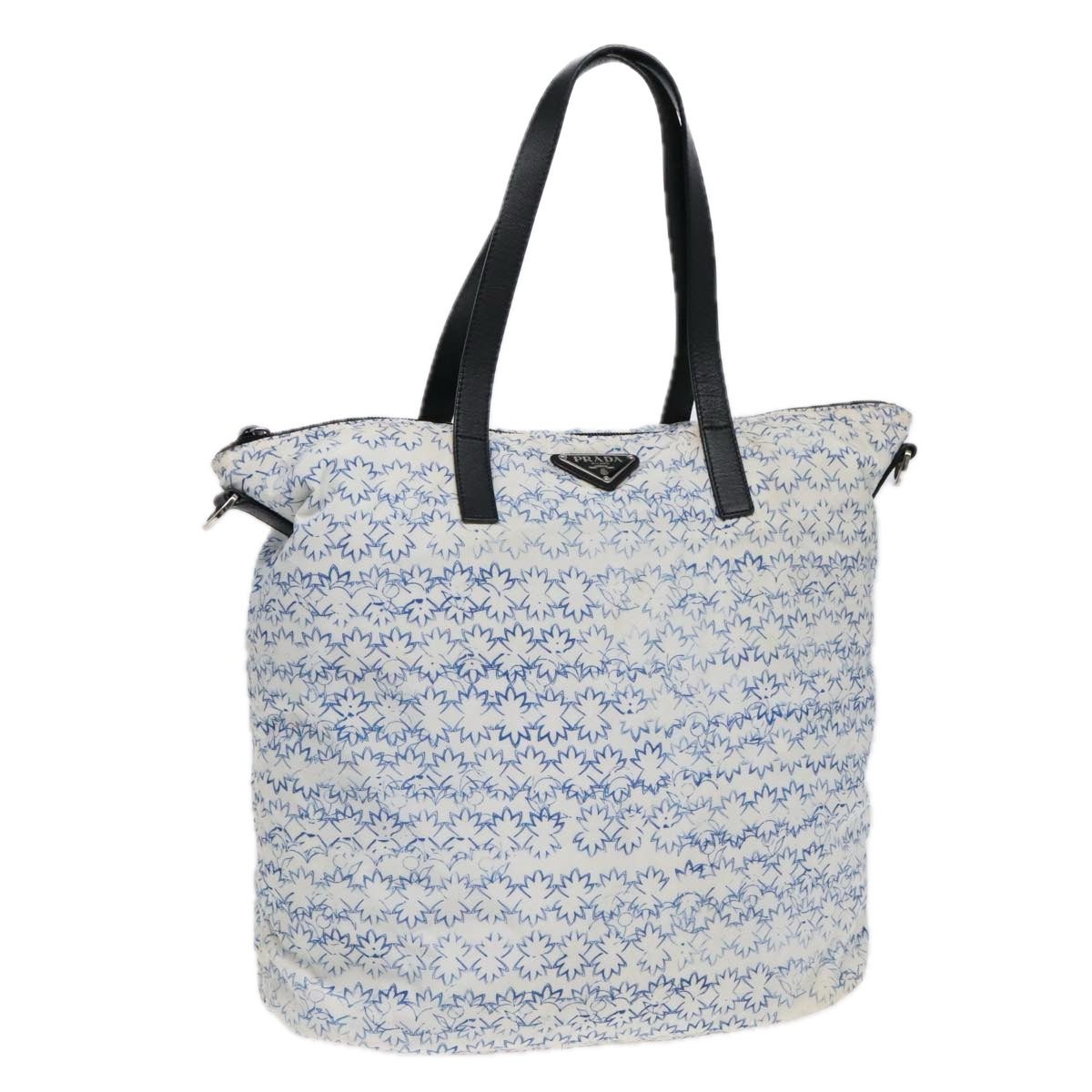Luxury Prada Tote Bag Nylon Leather White Navy Silver  91837