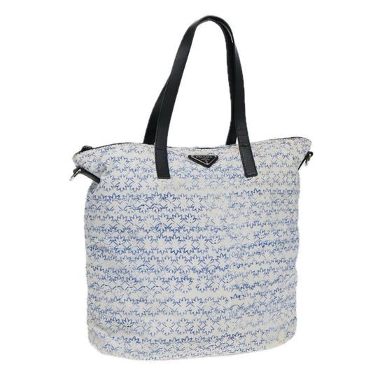 Luxury Prada Tote Bag Nylon Leather White Navy Silver  91837