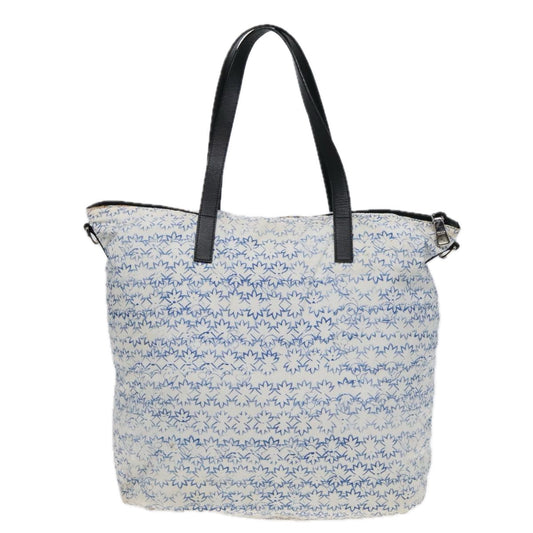 Luxury Prada Tote Bag Nylon Leather White Navy Silver  91837