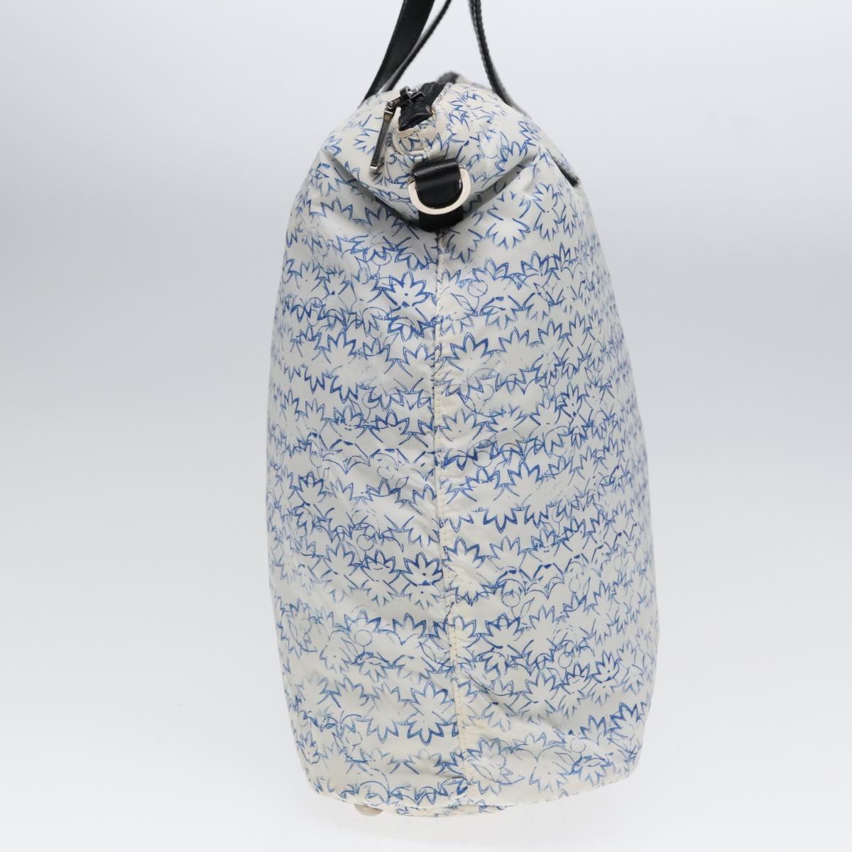 Luxury Prada Tote Bag Nylon Leather White Navy Silver  91837