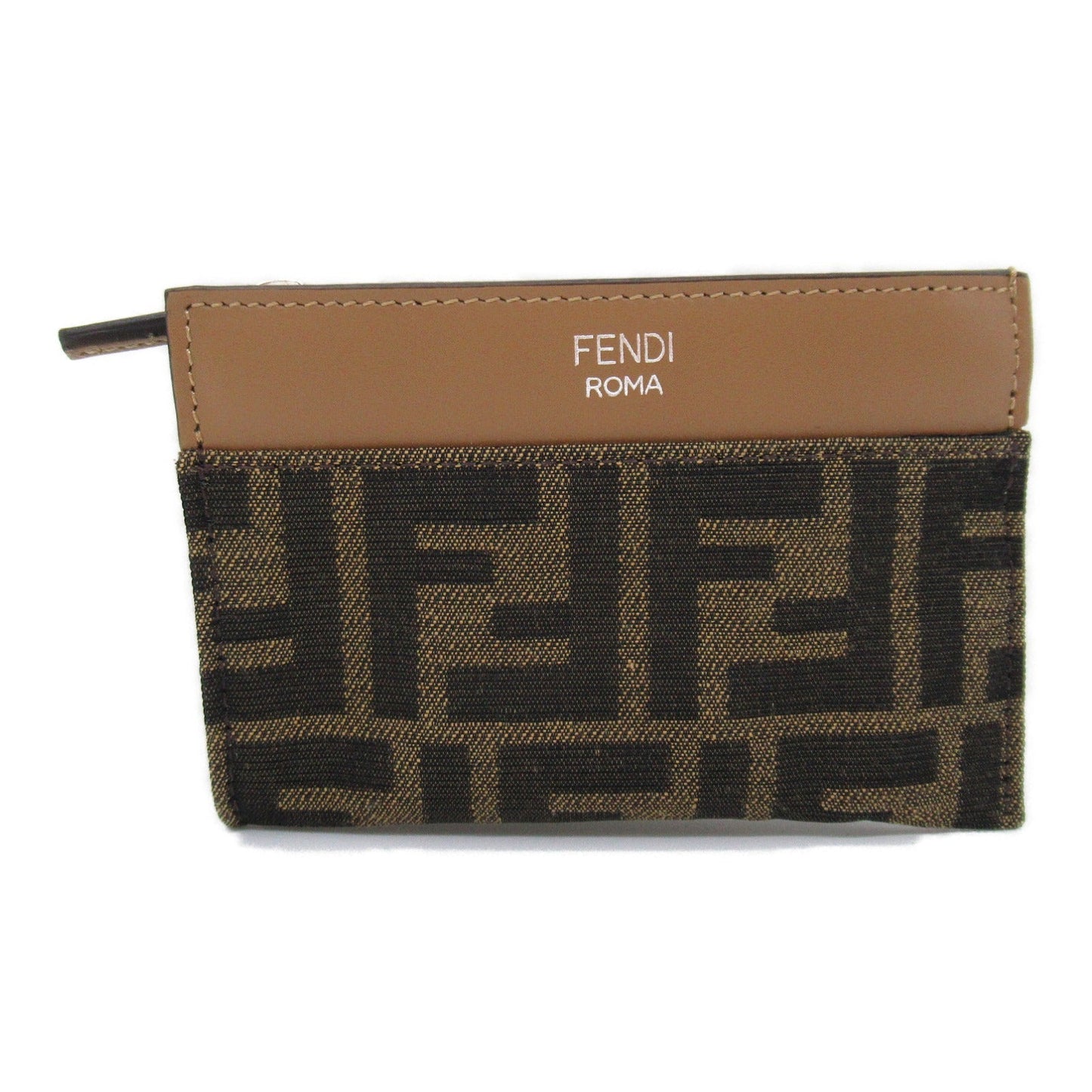 Luxury Fendi Key case Pouch Key case Leather Fabric Brown