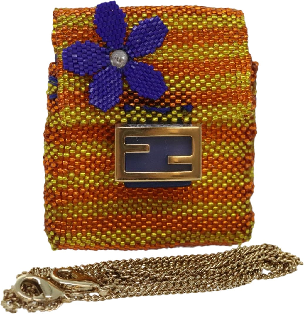 Luxury Fendi Chain Shoulder Bag Beads Orange Gold91931