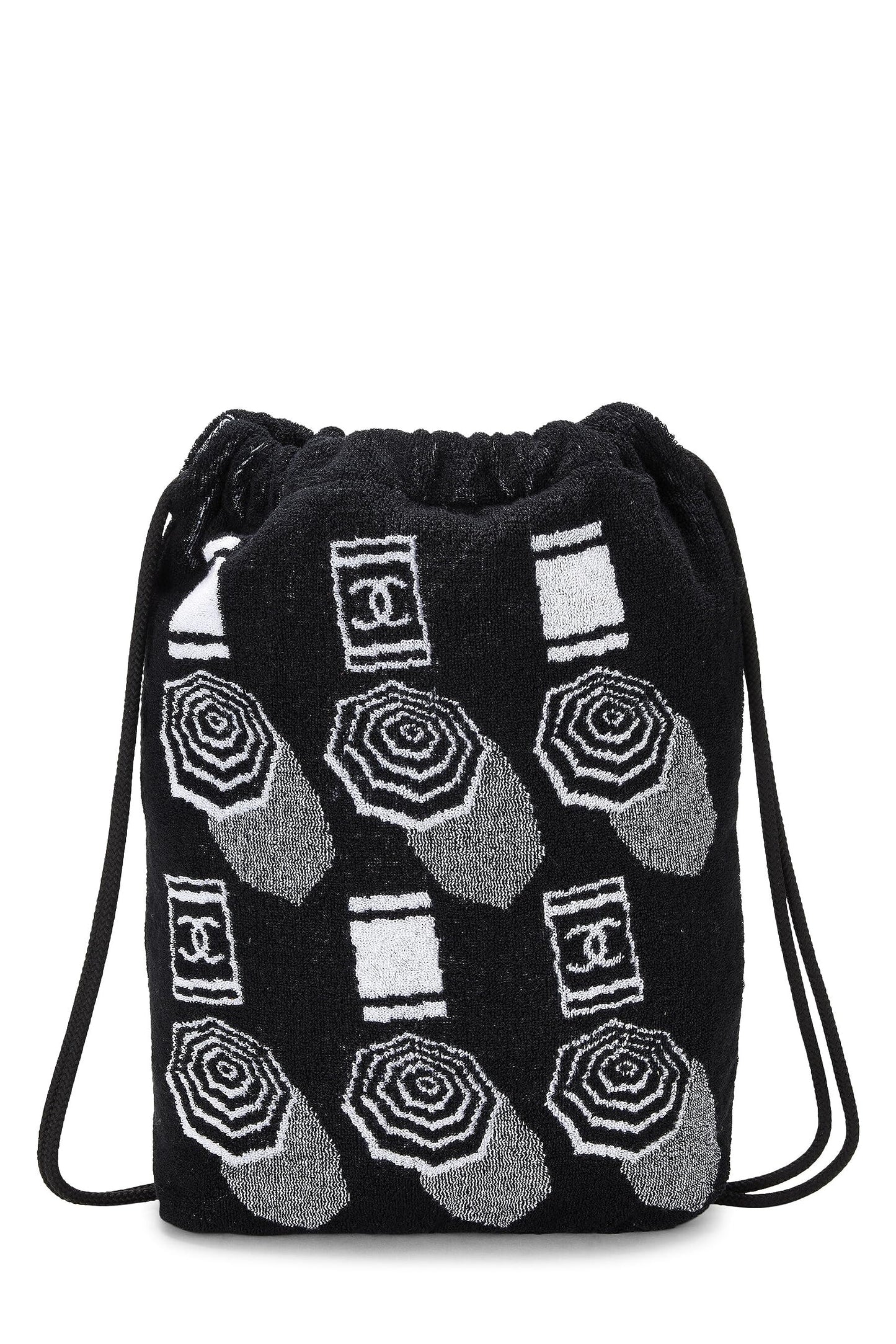 Chanel,  Black Terry Cloth Drawstring Beach Backpack, Black