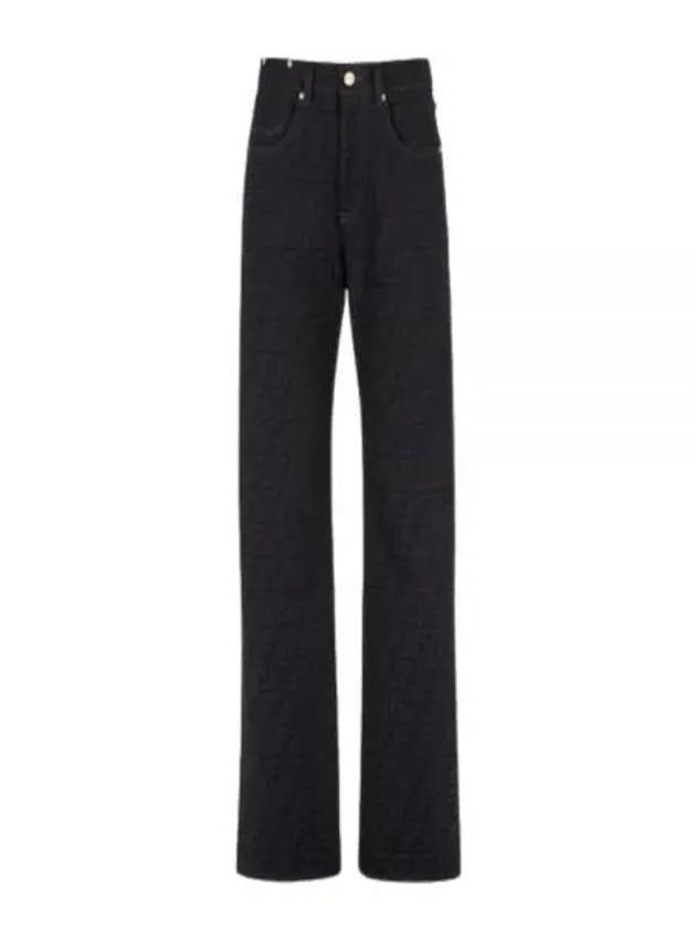 Luxury Fendi Jacquard Logo Monogram Cotton Straight Pants Dark Blue