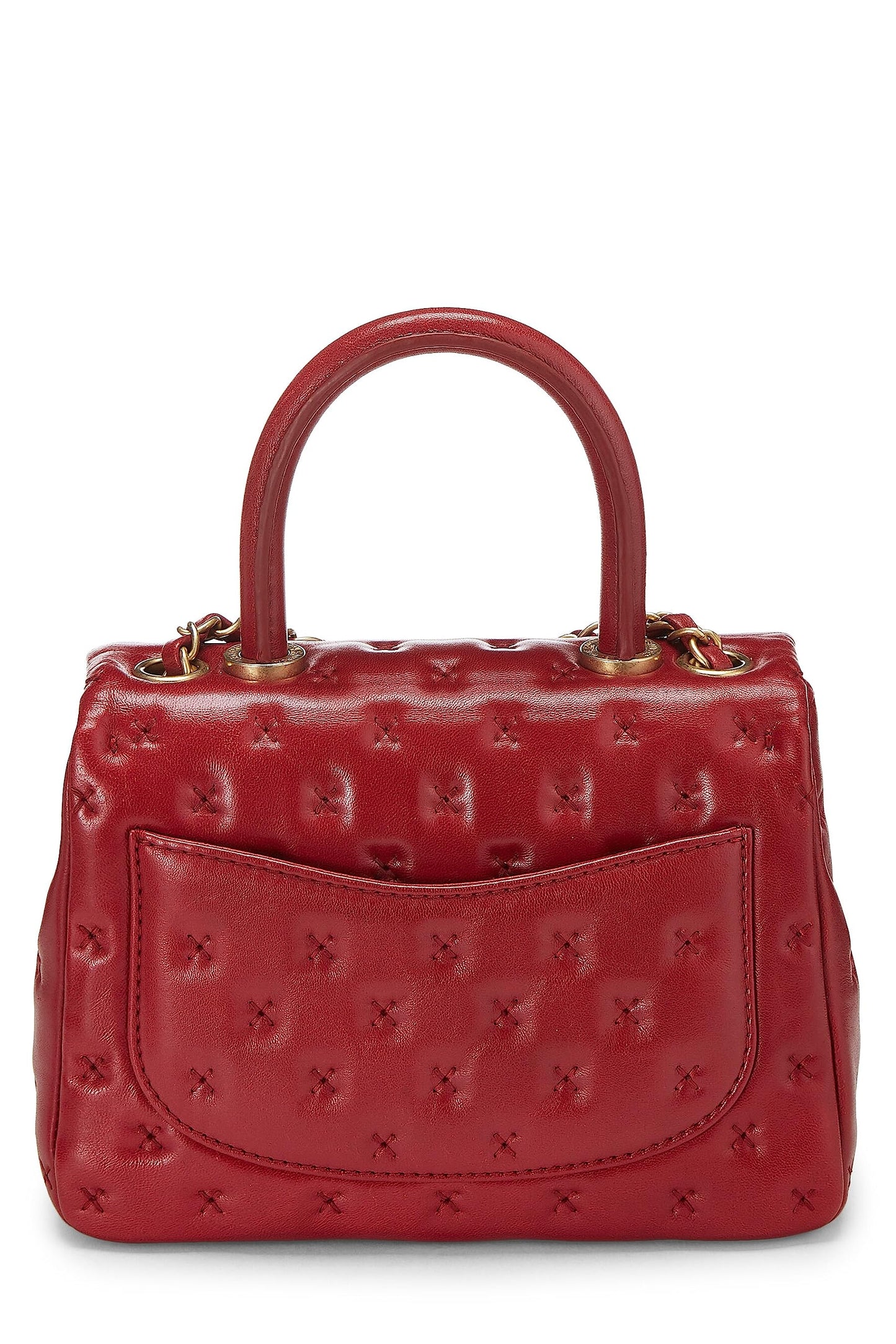 Chanel,  Red Cross Stitch Lambskin Coco Handle Bag Mini, Red
