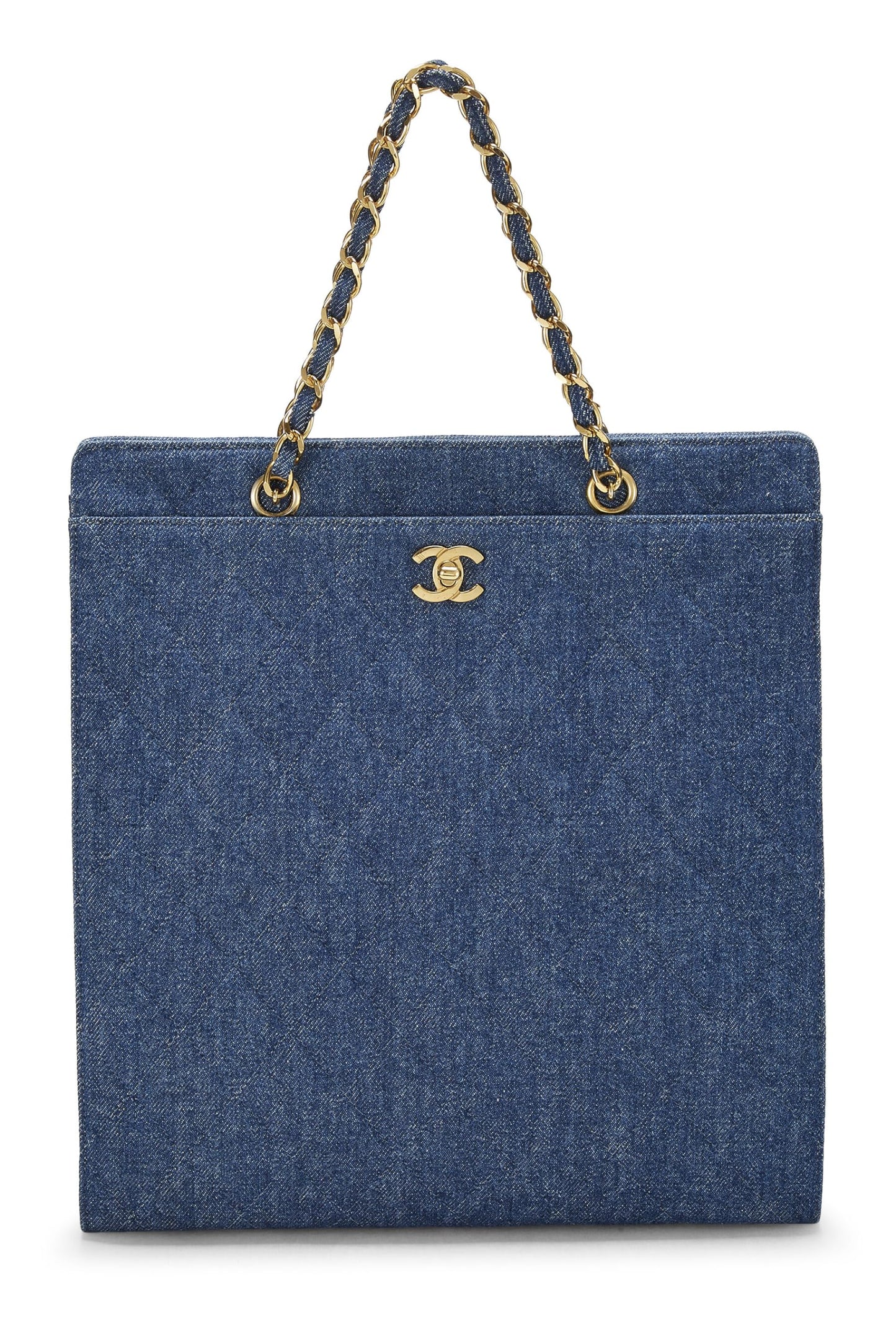 Chanel,  Blue Quilted Denim Tote Medium, Blue