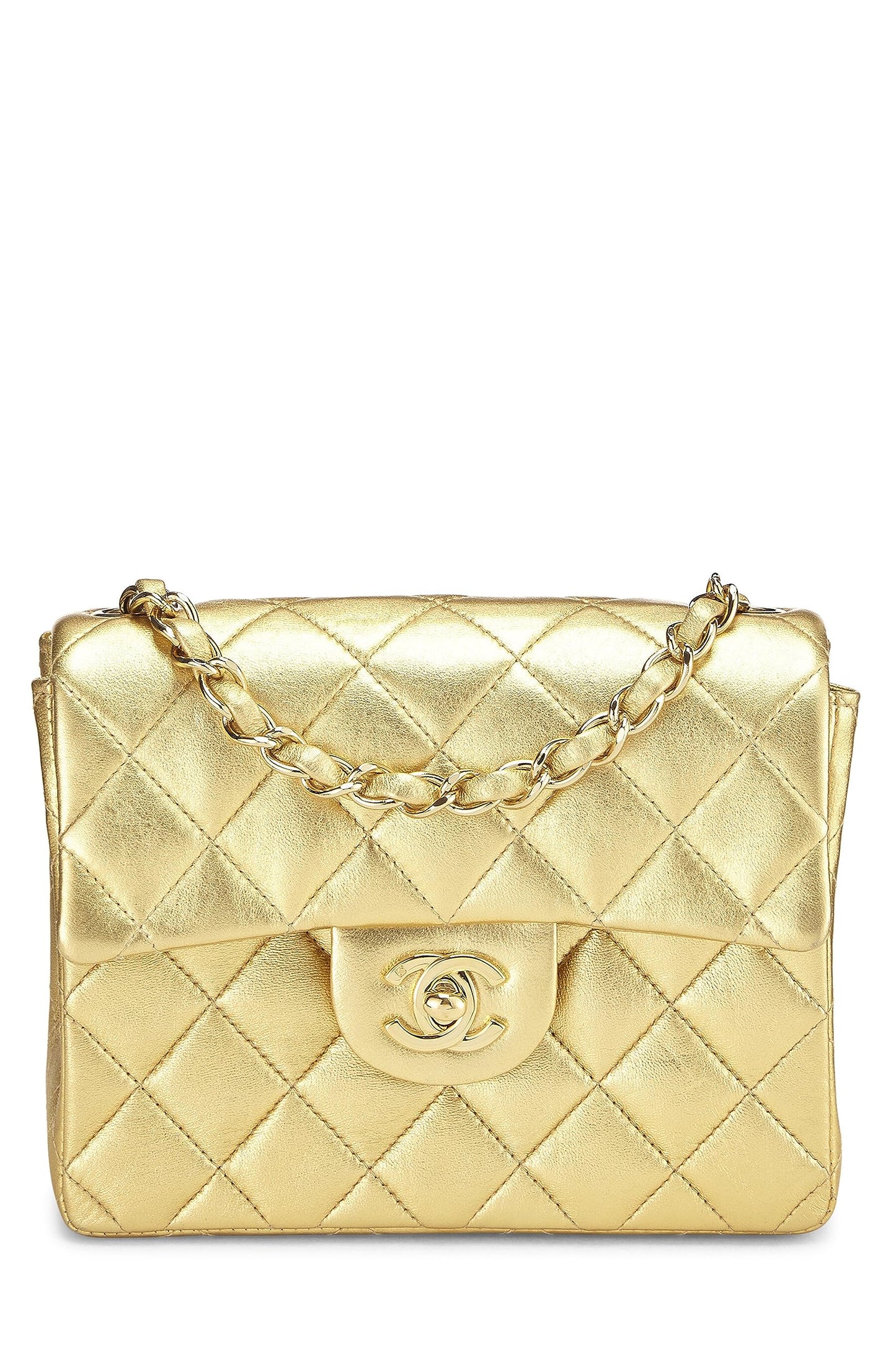 Chanel,  Gold Quilted Lambskin Square Flap Bag, Gold