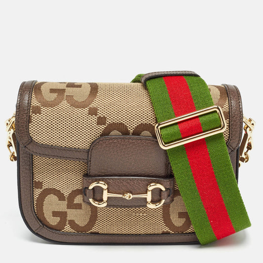 Luxury Gucci Trending 2025 Beige/Brown GG Canvas Leather Horsebit 1955 Crossbody Bag