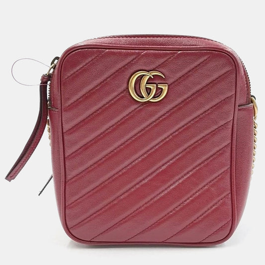 Luxury Gucci Trending 2025 Red Calfskin Matelasse Diagonal Tall GG Marmont Crossbody Bag