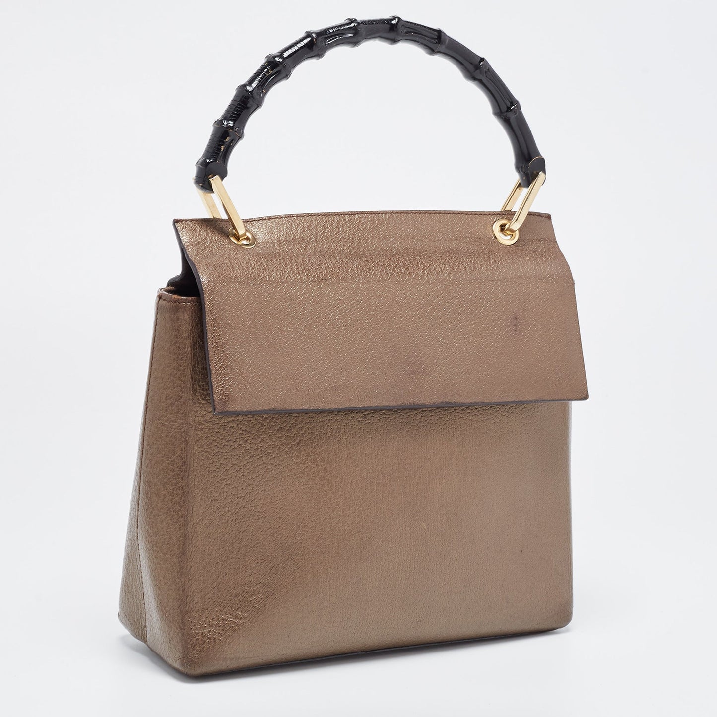 Luxury Gucci Trending 2025 Bronze Leather Bamboo Flap Top Handle Bag