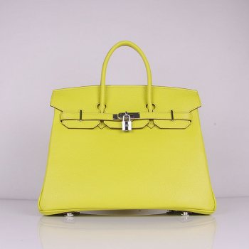 Luxury Hermes Birkin 35cm Togo leather Handbags Lemon Yellow Silver