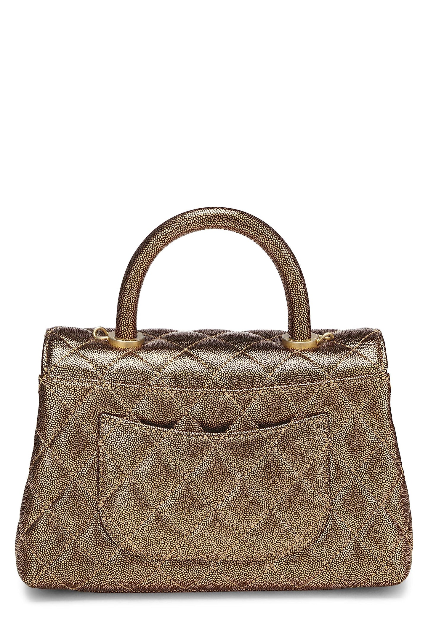 Chanel,  Gold Caviar Coco Handle Bag Medium, Gold