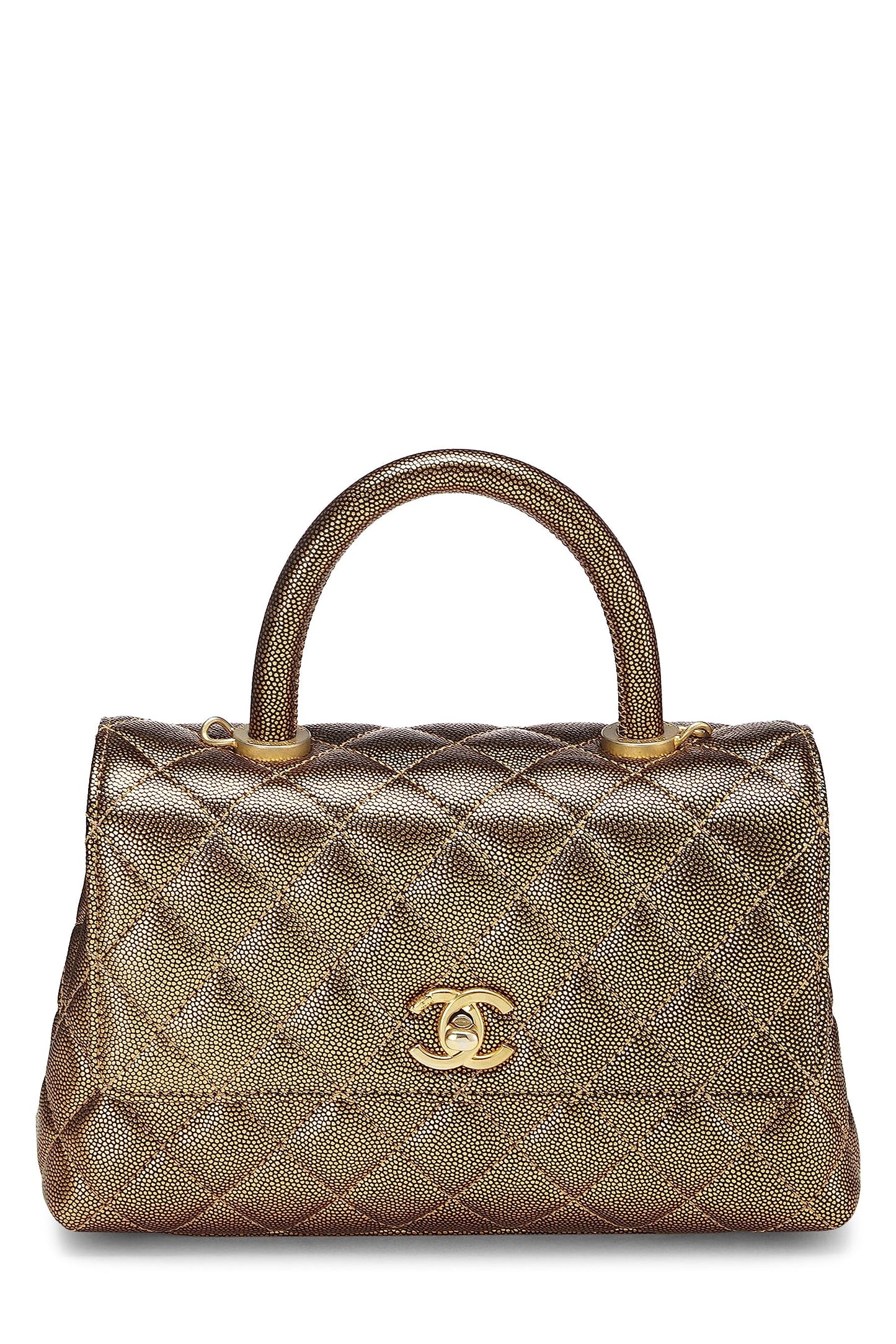 Chanel,  Gold Caviar Coco Handle Bag Medium, Gold