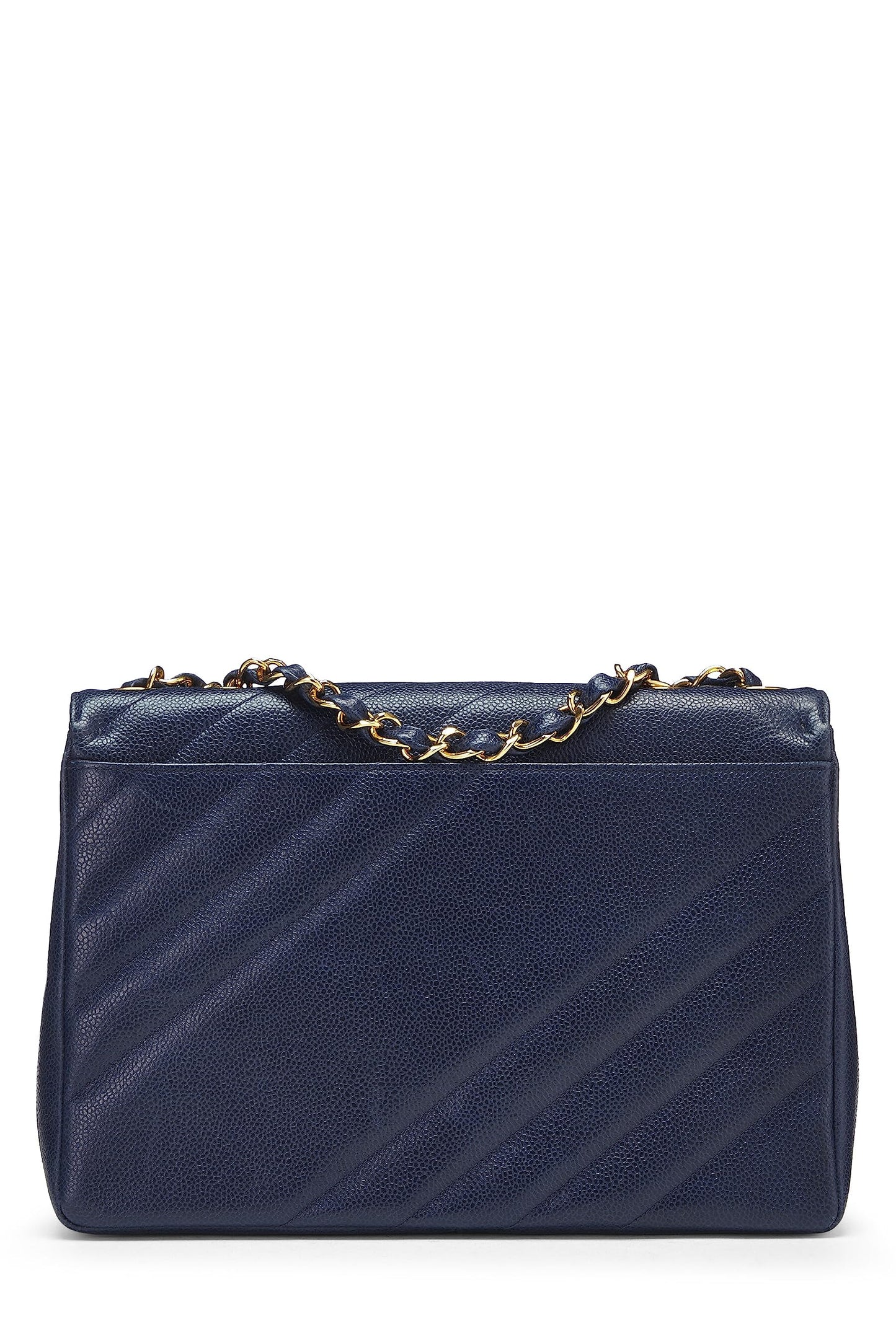 Chanel,  Navy Caviar Diagonal Jumbo Flap, Blue