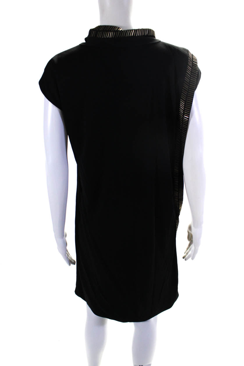 Gucci Womens Short Sleeve Cowl Neck Embellished Trim Dress Black