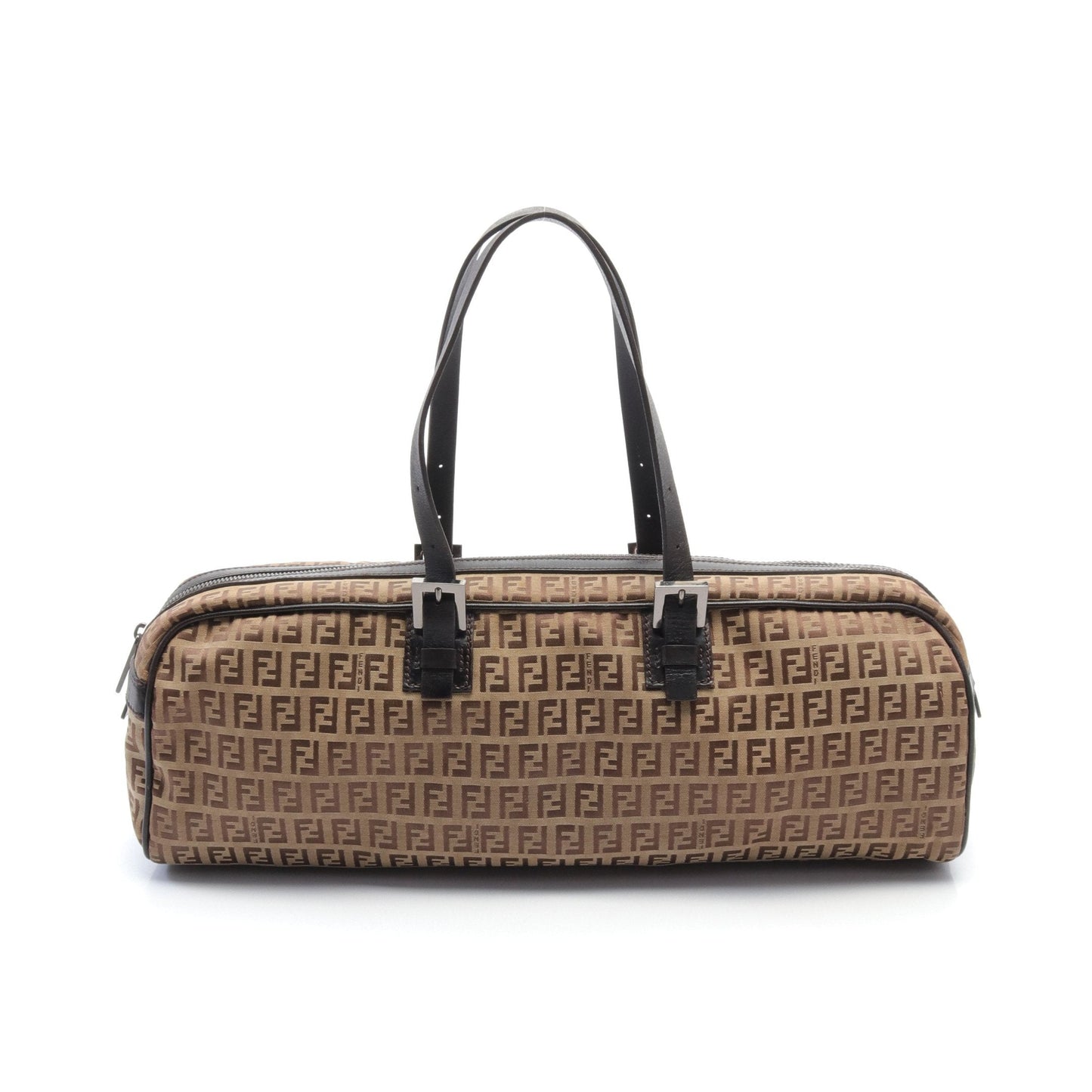 Luxury Fendi Zucchino Handbag Canvas Leather Beige Brown