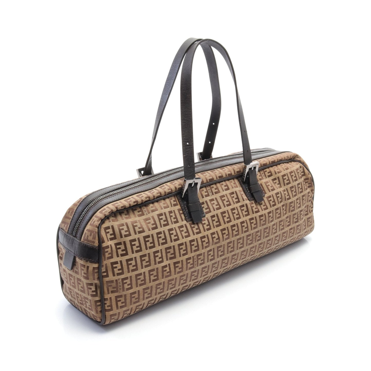 Luxury Fendi Zucchino Handbag Canvas Leather Beige Brown