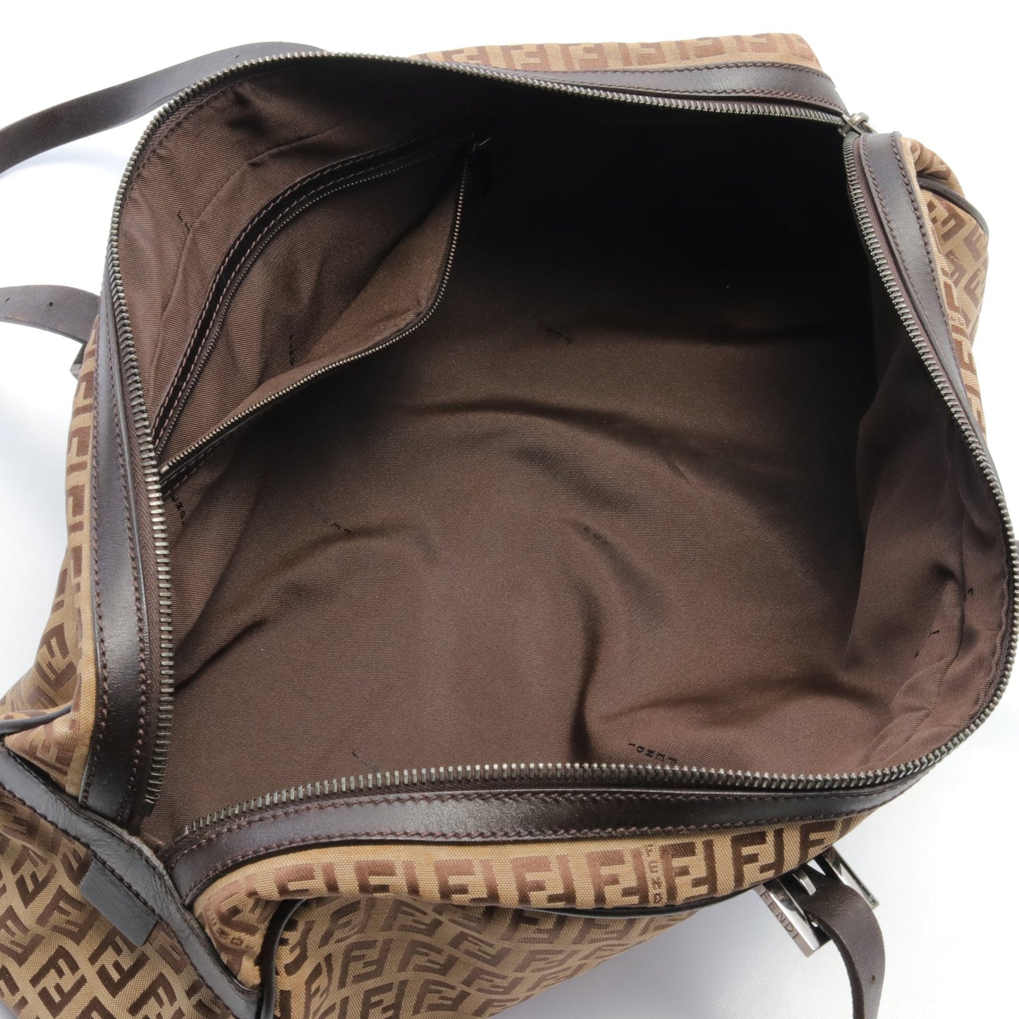 Luxury Fendi Zucchino Handbag Canvas Leather Beige Brown